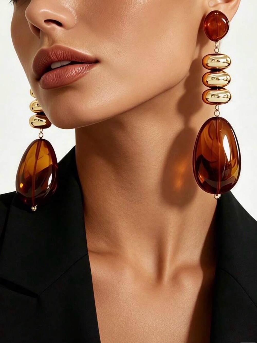 Vintage Boho Tortoiseshell Amber & Gold Long Dangle Earrings - Picture 5 of 6
